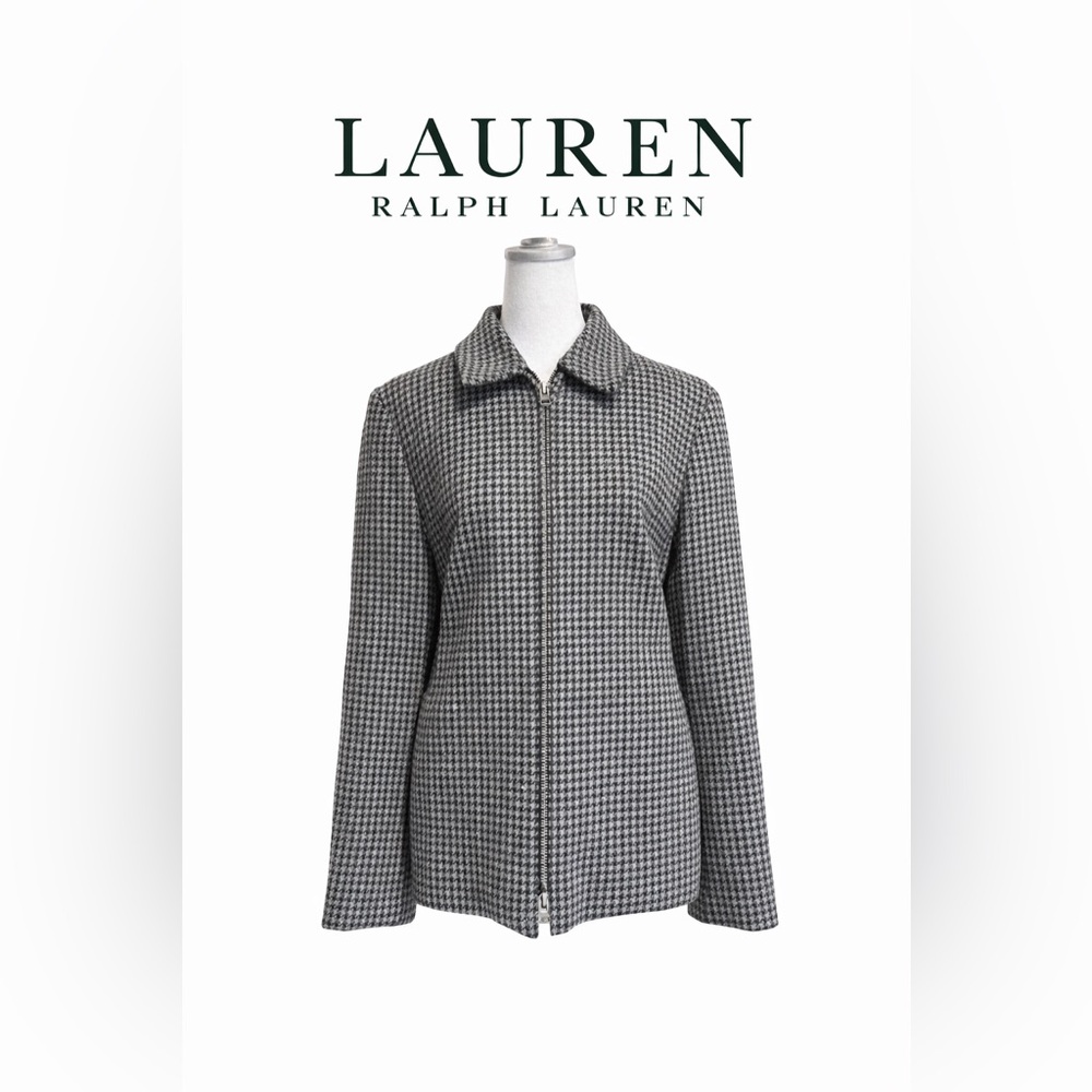 Lauren Ralph Lauren Houndstooth Wool Zip Jacket Lambswool Size 8